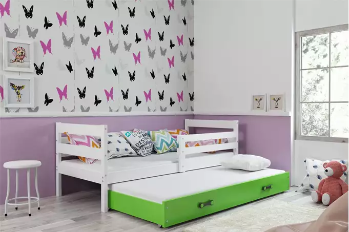 Visualizzazione per Letto per ragazzi estraibile ERYK 80x190 con materasso e cassetto, bianco/verde