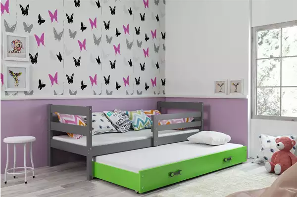 Visualizzazione per Letto per ragazzi estraibile ERYK 80X190 con materasso e cassetto, grafite/verde Visualizzazione per Letto per ragazzi estraibile ERYK 80X190 con materasso e cassetto, grafite/verde