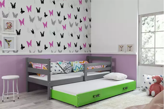 Visualizzazione per Letto per ragazzi estraibile ERYK 80X190 con materasso e cassetto, grafite/verde