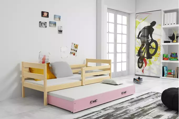Visualizzazione per Letto per ragazzi estraibile ERYK 80x190 con materasso e cassetto, pino/rosa