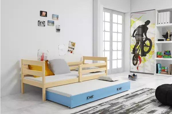 Visualizzazione per Letto per ragazzi estraibile ERYK 90X190 con materasso e cassetto, pino/blu Visualizzazione per Letto per ragazzi estraibile ERYK 90X190 con materasso e cassetto, pino/blu