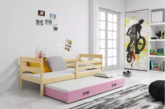 Visualizzazione per Letto per ragazzi estraibile ERYK 90X200 con cassetto, pino/rosa