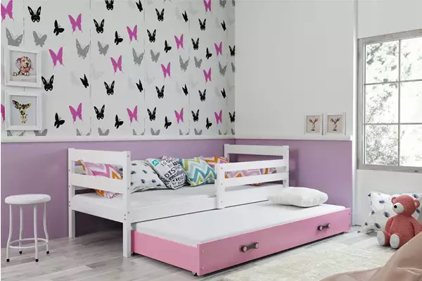 Visualizzazione per Letto per ragazzi estraibile ERYK 90x200 con materasso e cassetto, bianco/rosa