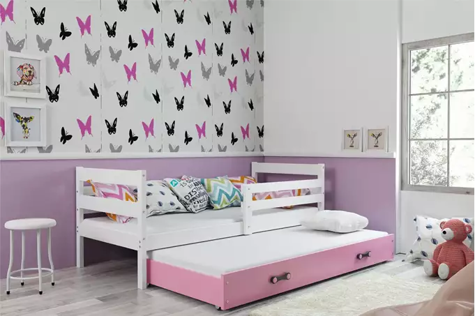 Visualizzazione per Letto per ragazzi estraibile ERYK 90x200 con materasso e cassetto, bianco/rosa