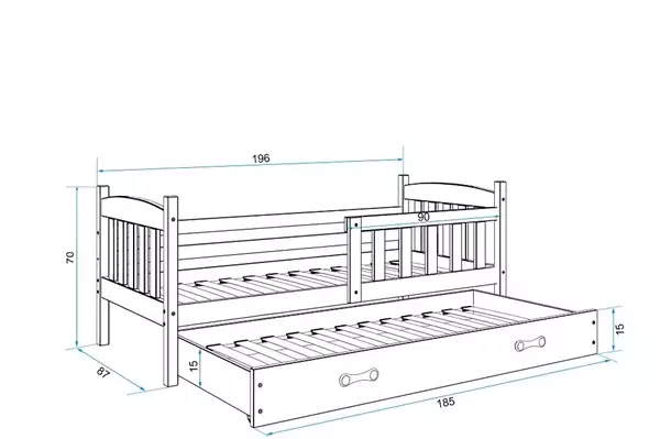 Misura del Letto per ragazzi estraibile KUBUŚ 80x190 con cassetto, bianco Misura del Letto per ragazzi estraibile KUBUŚ 80x190 con cassetto, bianco