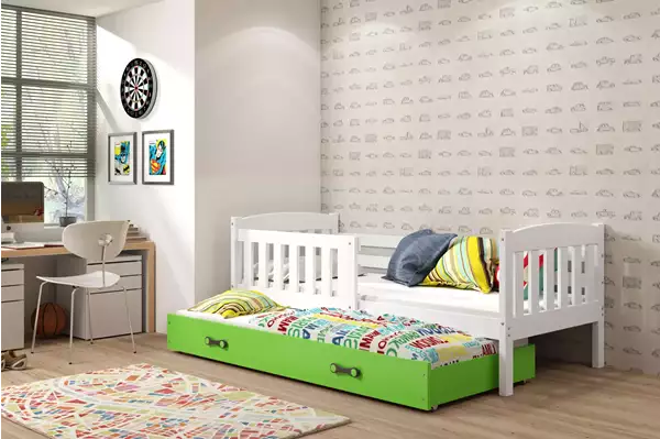 Visualizzazione per Letto per ragazzi estraibile KUBUŚ 80x190 con cassetto, bianco/verde Visualizzazione per Letto per ragazzi estraibile KUBUŚ 80x190 con cassetto, bianco/verde