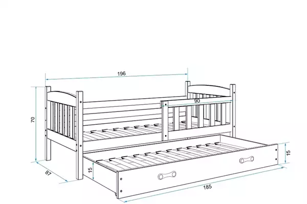 Misura del Letto per ragazzi estraibile KUBUŚ 80X190 con materasso e cassetto, bianco Misura del Letto per ragazzi estraibile KUBUŚ 80X190 con materasso e cassetto, bianco