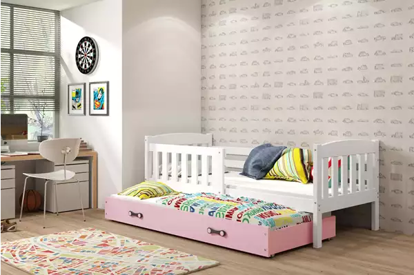 Visualizzazione per Letto per ragazzi estraibile KUBUŚ 80X190 con materasso e cassetto, bianco/rosa