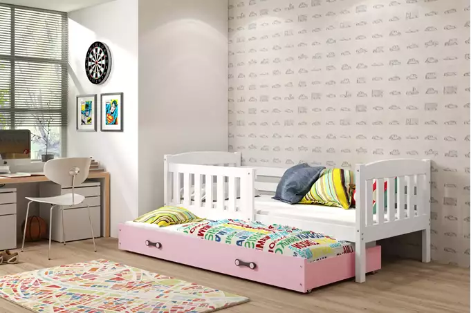 Visualizzazione per Letto per ragazzi estraibile KUBUŚ 80X190 con materasso e cassetto, bianco/rosa