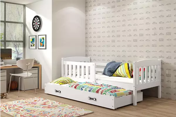 Visualizzazione per Letto per ragazzi estraibile KUBUŚ 80X190 con materasso e cassetto, bianco Visualizzazione per Letto per ragazzi estraibile KUBUŚ 80X190 con materasso e cassetto, bianco