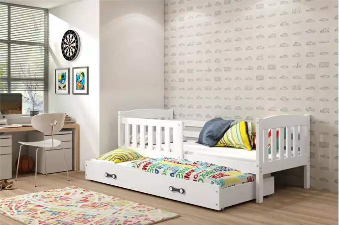 Visualizzazione per Letto per ragazzi estraibile KUBUŚ 80X190 con materasso e cassetto, bianco