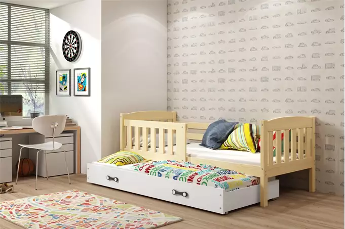Visualizzazione per Letto per ragazzi estraibile KUBUŚ 80X190 con materasso e cassetto, pino/bianco