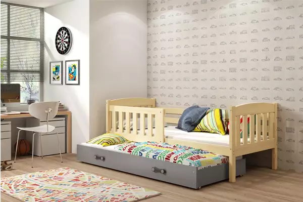 Visualizzazione per Letto per ragazzi estraibile KUBUŚ 80x190 con materasso e cassetto, pino/grafite Visualizzazione per Letto per ragazzi estraibile KUBUŚ 80x190 con materasso e cassetto, pino/grafite