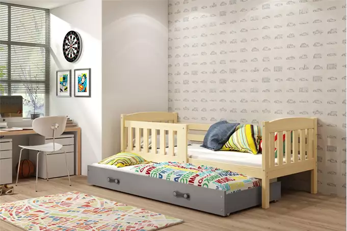 Visualizzazione per Letto per ragazzi estraibile KUBUŚ 80x190 con materasso e cassetto, pino/grafite