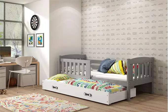 Visualizzazione per Letto per ragazzi estraibile KUBUŚ 90x190 con cassetto, grafite/bianco