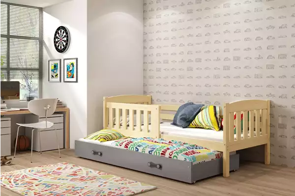Visualizzazione per Letto per ragazzi estraibile KUBUŚ 90x190 con cassetto, pino/grafite Visualizzazione per Letto per ragazzi estraibile KUBUŚ 90x190 con cassetto, pino/grafite