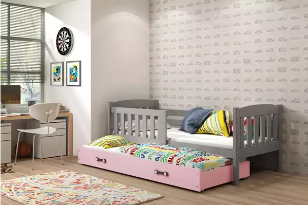 Visualizzazione per Letto per ragazzi estraibile KUBUŚ 90x190 con materasso e cassetto, grafite/rosa Visualizzazione per Letto per ragazzi estraibile KUBUŚ 90x190 con materasso e cassetto, grafite/rosa