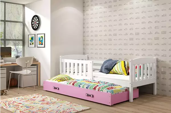 Visualizzazione per Letto per ragazzi estraibile KUBUŚ 90X200 con cassetto, bianco/rosa Visualizzazione per Letto per ragazzi estraibile KUBUŚ 90X200 con cassetto, bianco/rosa