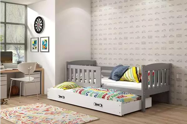 Visualizzazione per Letto per ragazzi estraibile KUBUŚ 90x200 con cassetto, grafite/bianco Visualizzazione per Letto per ragazzi estraibile KUBUŚ 90x200 con cassetto, grafite/bianco