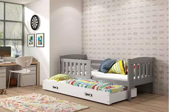 Visualizzazione per Letto per ragazzi estraibile KUBUŚ 90x200 con cassetto, grafite/bianco