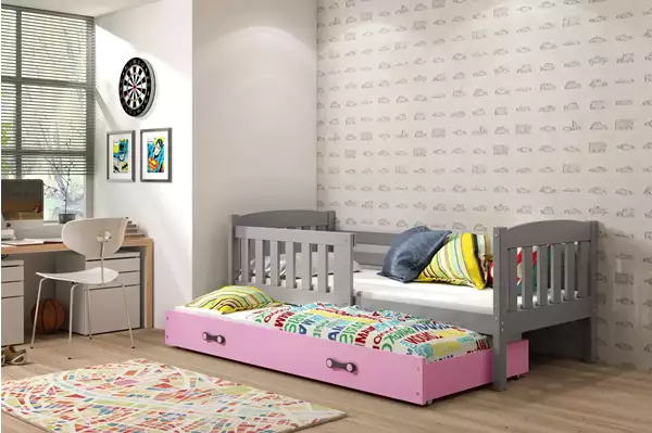 Visualizzazione per Letto per ragazzi estraibile KUBUŚ 90x200 con cassetto, grafite/rosa Visualizzazione per Letto per ragazzi estraibile KUBUŚ 90x200 con cassetto, grafite/rosa