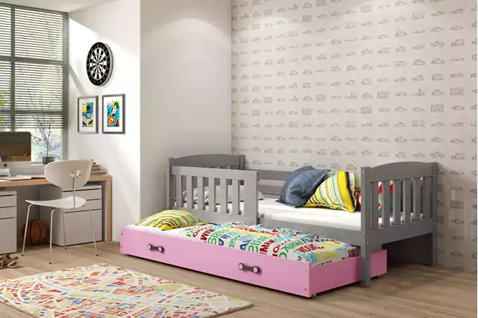 Visualizzazione per Letto per ragazzi estraibile KUBUŚ 90x200 con cassetto, grafite/rosa