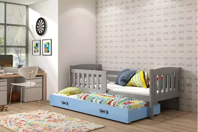 Visualizzazione per Letto per ragazzi estraibile KUBUŚ 90X200 con materasso e cassetto, grafite/blu