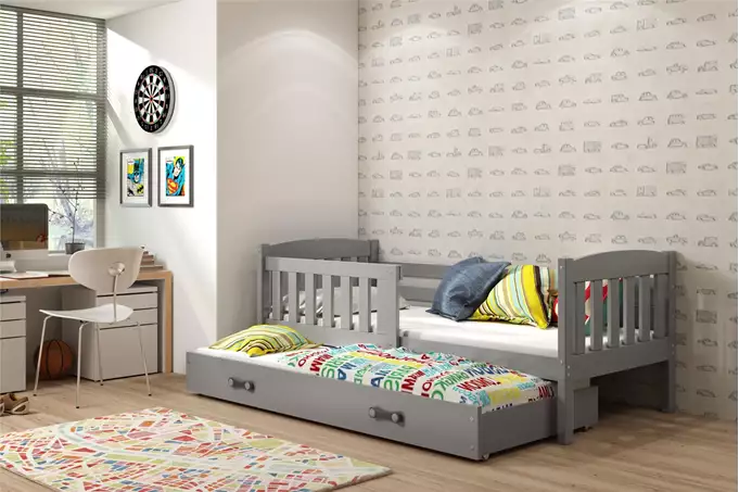 Visualizzazione per Letto per ragazzi estraibile KUBUŚ 90x200 con materasso e cassetto, grafite