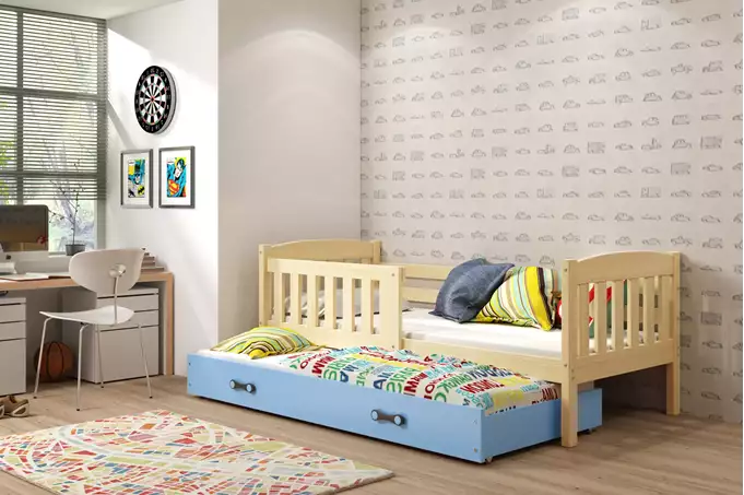 Visualizzazione per Letto per ragazzi estraibile KUBUŚ 90x200 con materasso e cassetto, pino/blu
