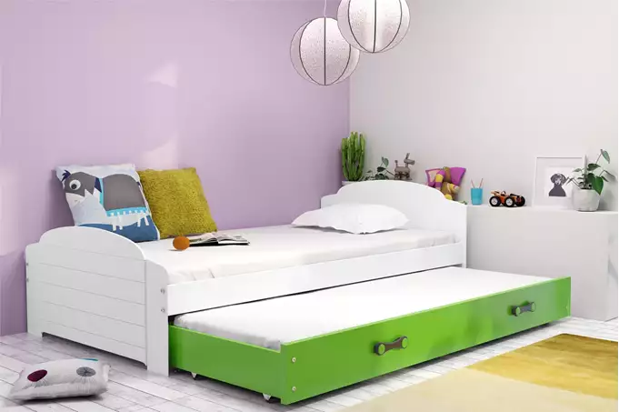 Visualizzazione per Letto per ragazzi estraibile LILI 90X200 con cassetto, bianco/verde