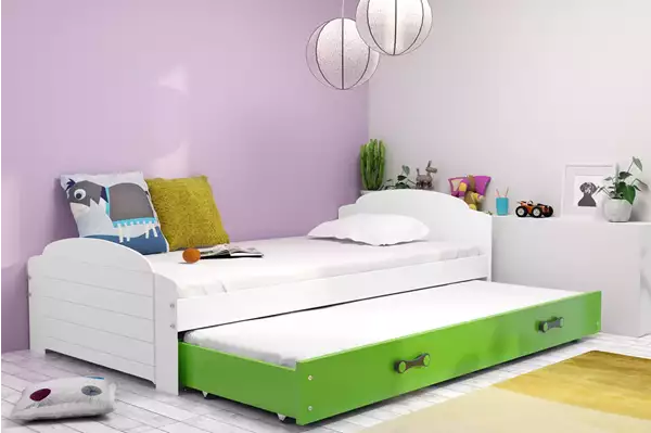 Visualizzazione per Letto per ragazzi estraibile LILI 90X200 con materasso e cassetto, bianco/verde Visualizzazione per Letto per ragazzi estraibile LILI 90X200 con materasso e cassetto, bianco/verde