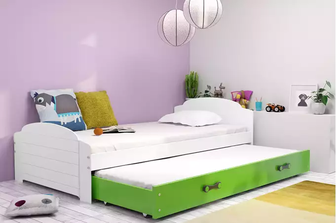 Visualizzazione per Letto per ragazzi estraibile LILI 90X200 con materasso e cassetto, bianco/verde