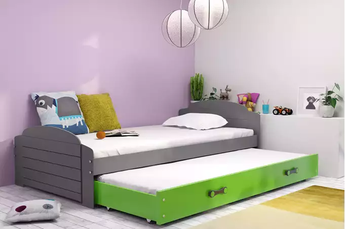 Visualizzazione per Letto per ragazzi estraibile LILI 90X200 con materasso e cassetto, grafite/verde