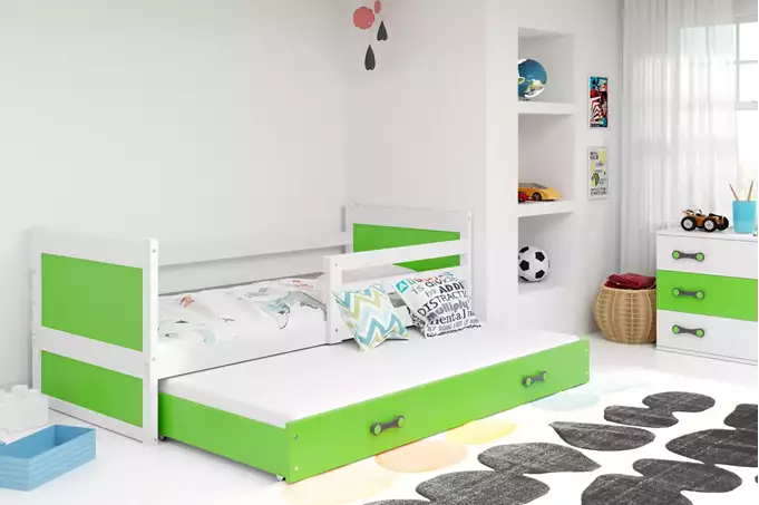 Visualizzazione per Letto per ragazzi estraibile RICO 80X190 con materasso e cassetto, bianco/verde