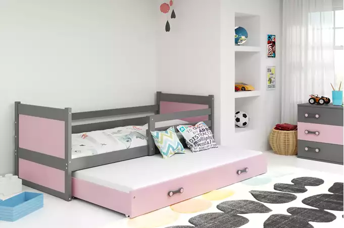 Visualizzazione per Letto per ragazzi estraibile RICO 90X190 con cassetto, grafite/rosa