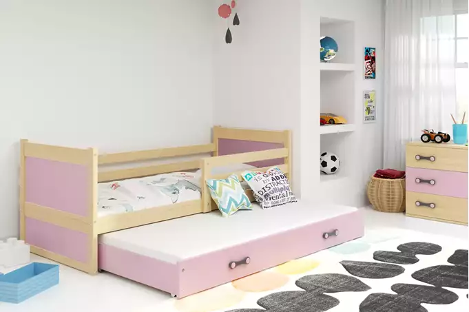 Visualizzazione per Letto per ragazzi estraibile RICO 90x190 con cassetto, pino/rosa