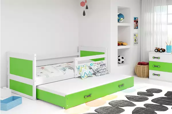 Visualizzazione per Letto per ragazzi estraibile RICO 90X190 con materasso e cassetto, bianco/verde Visualizzazione per Letto per ragazzi estraibile RICO 90X190 con materasso e cassetto, bianco/verde