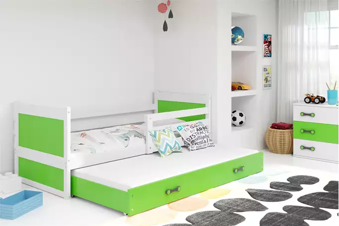 Visualizzazione per Letto per ragazzi estraibile RICO 90X190 con materasso e cassetto, bianco/verde