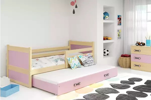 Visualizzazione per Letto per ragazzi estraibile RICO 90X190 con materasso e cassetto, pino/rosa Visualizzazione per Letto per ragazzi estraibile RICO 90X190 con materasso e cassetto, pino/rosa