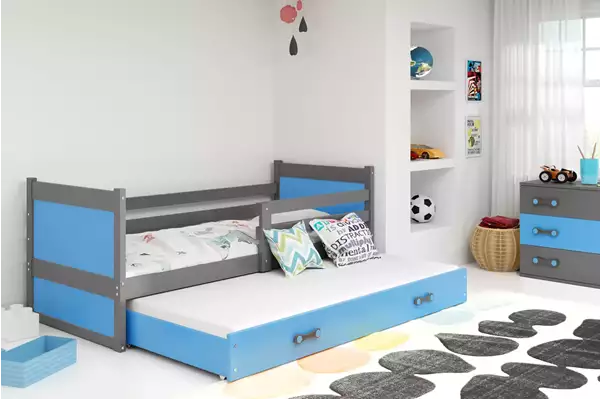 Visualizzazione per Letto per ragazzi estraibile RICO 90x200 con cassetto, grafite/blu