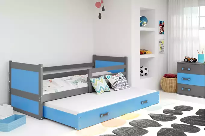 Visualizzazione per Letto per ragazzi estraibile RICO 90x200 con cassetto, grafite/blu