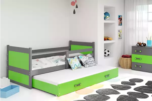Visualizzazione per Letto per ragazzi estraibile RICO 90x200 con cassetto, grafite/verde Visualizzazione per Letto per ragazzi estraibile RICO 90x200 con cassetto, grafite/verde