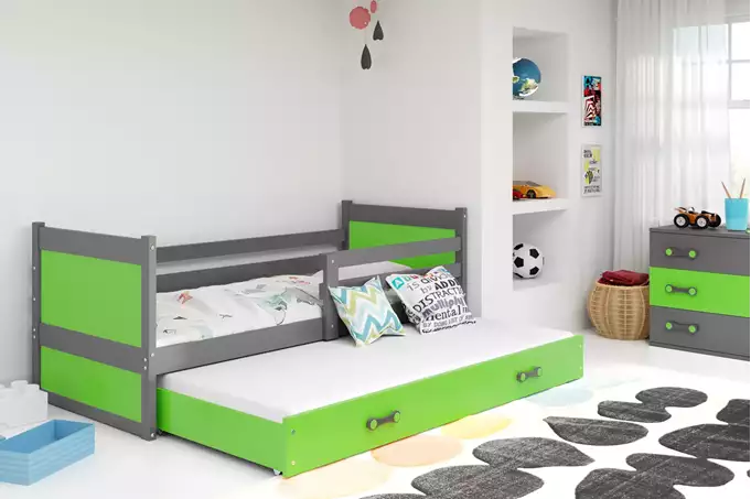 Visualizzazione per Letto per ragazzi estraibile RICO 90x200 con cassetto, grafite/verde