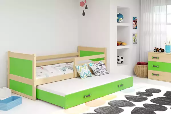 Visualizzazione per Letto per ragazzi estraibile RICO 90x200 con cassetto, pino/verde