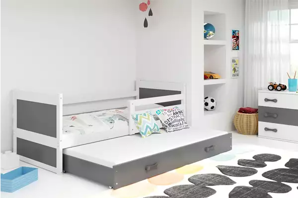 Visualizzazione per Letto per ragazzi estraibile RICO 90x200 con materasso e cassetto, bianco/grafite