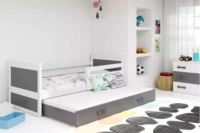 Visualizzazione per Letto per ragazzi estraibile RICO 90x200 con materasso e cassetto, bianco/grafite