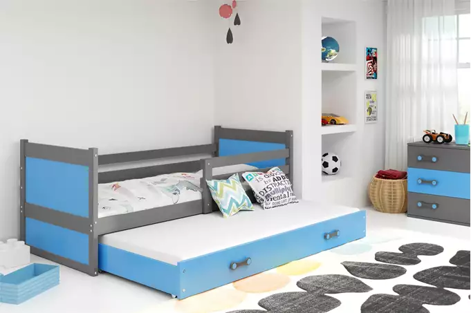 Visualizzazione per Letto per ragazzi estraibile RICO 90x200 con materasso e cassetto, grafite/blu