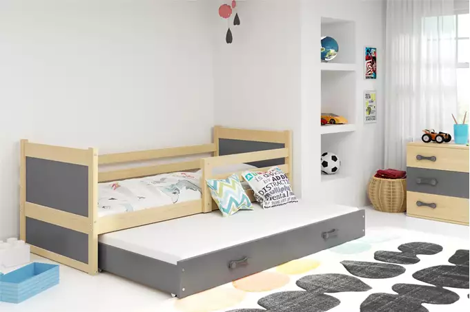 Visualizzazione per Letto per ragazzi estraibile RICO 90x200 con materasso e cassetto, pino/grafite