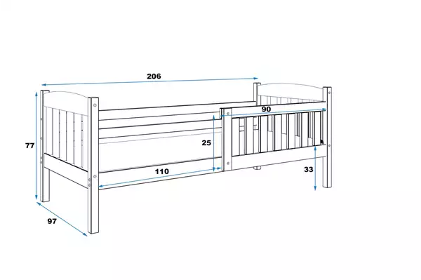 Misura del Letto per ragazzi singolo KUBUŚ 90X200, pino Misura del Letto per ragazzi singolo KUBUŚ 90X200, pino