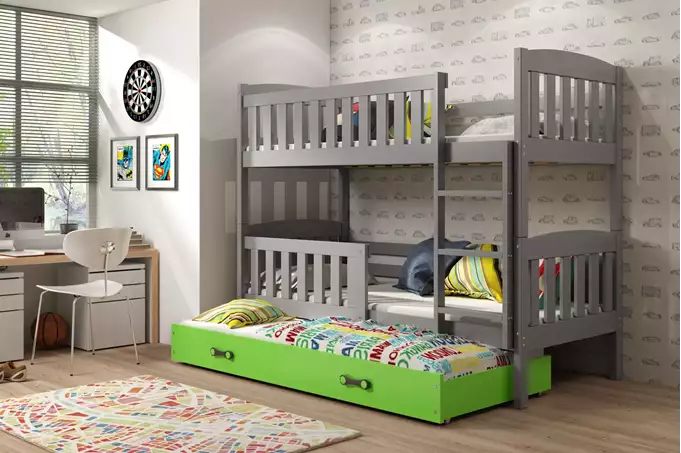 Visualizzazione per Letto per ragazzi tre posti KUBUŚ 90X200 con cassetto, grafite/verde
